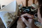 porta tovaglioli con paesaggio dipinto a mano su maiolica ceramica di Castelli De Fabritiis